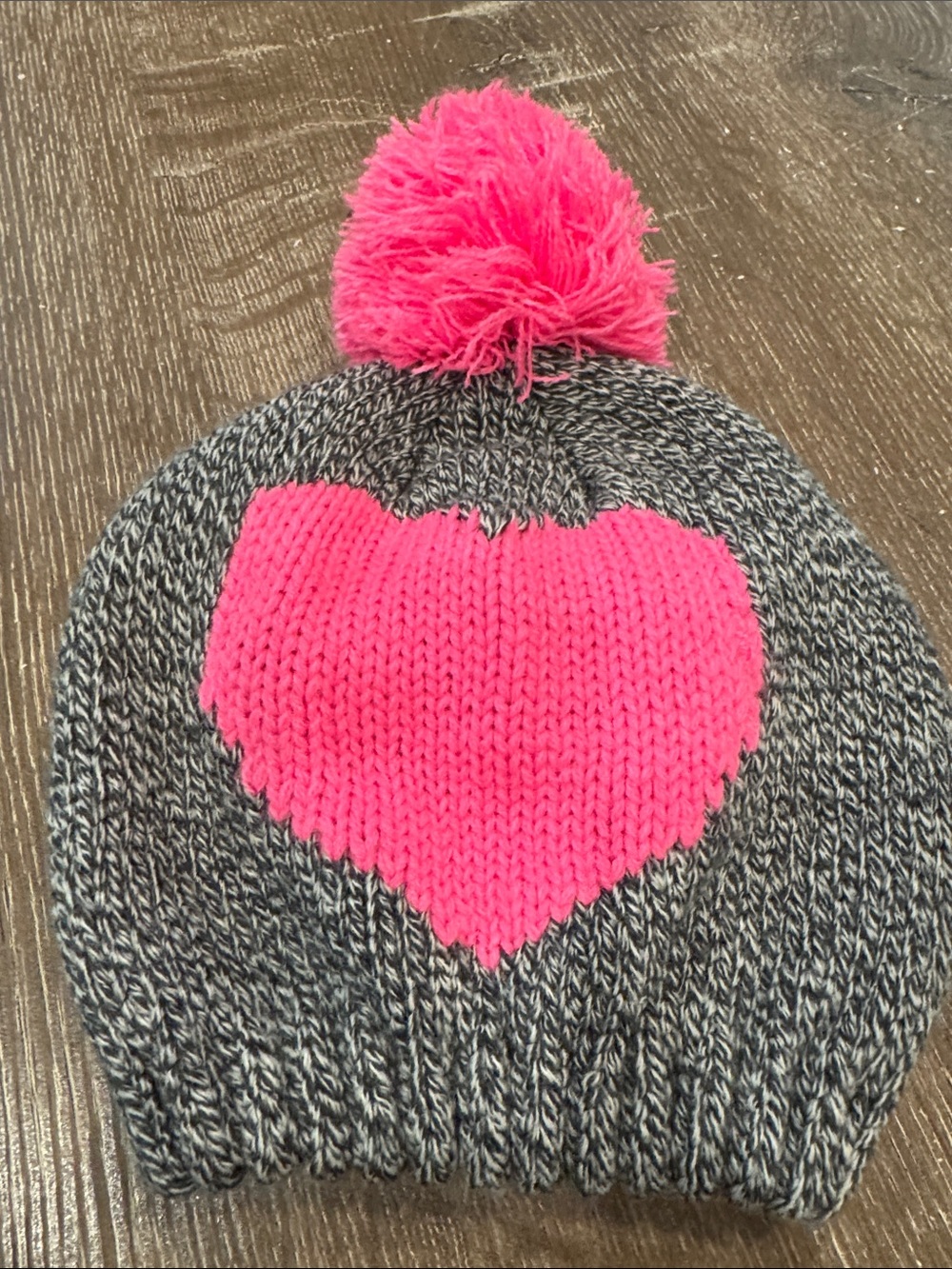 Carter's Gray Knit Beanie with Bright Pink Heart and Pom